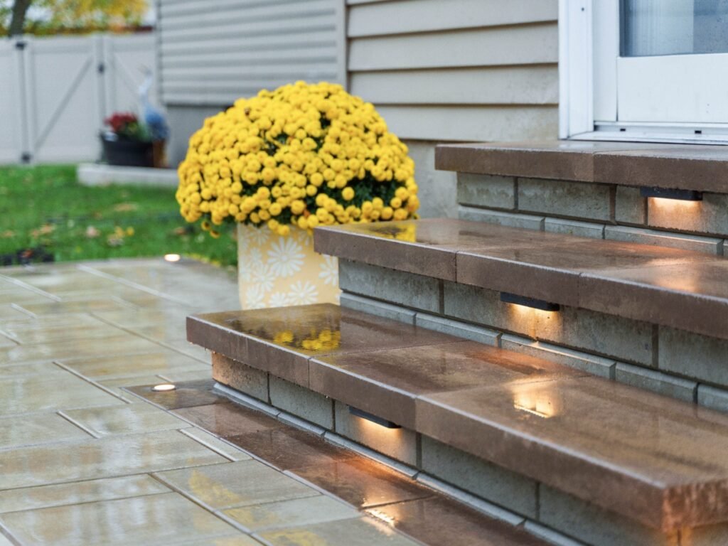 Finished steps with built-in lighting